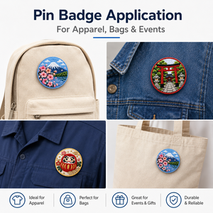 Broches personnalisées en chenille, badges en fer blanc, boutons, broches métalliques OEM en gros, souvenirs japonais Daruma Sakura pour vêtements, chapeaux et sacs à dos - Product Image 6