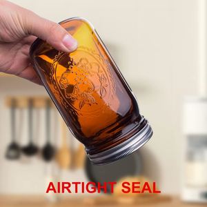 Bocaux Mason en verre ambré personnalisés de 32 oz à large ouverture avec couvercle hermétique, parfaits pour la mise en conserve, la fermentation des cornichons et la confiture - Product Image 5