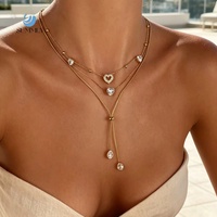 Collier en zircon en forme de cœur délicat SUMMLY, collier en acier inoxydable plaqué or 18 carats réglable, collier en chaîne Y pour femmes, bijoux tendance