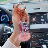 En gros Dessin Animé Électrolytique Couleur Porte-clés Pompon Porte-clés Ours Blingbling Porte-clés pour Dame (KC313C)