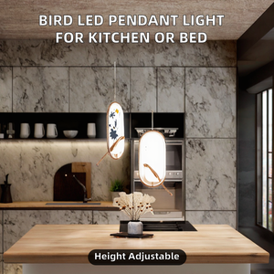 Hard Light Gold + <b>Black</b> Aluminum Kitchen Island <b>Bedside</b> Bird LED Pendant <b>Lamp</b> for Home Office Adjustable Height Dimmable - Product Image 2