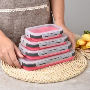3/4 Pcs Eco Friendly Reusable <b>Collapsible</b> Lunch Box Silicone Bento Food <b>Storage</b> Box Pizza <b>Storage</b> Food Container Set - Product Image 2