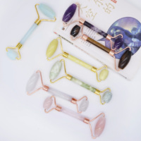 Rouleau de massage facial en quartz rose et ensemble Gua Sha, pierre de cristal Guasha, beauté du visage, logo personnalisé, rouleau de glace facial