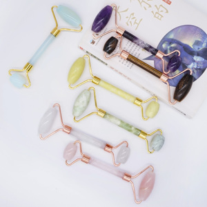 Rouleau facial en quartz <span class=keywords><strong>rose</strong></span> et ensemble cadeau de massage gua sha pierre de cristal guasha beauté faciale logo personnalisé rouleau à glace facial - Product Image 5