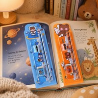 Ensemble de papeterie mignon de dessins animés 5-en-1, kit d'écriture pour enfants, crayon, règle, gomme, taille-crayon Kawaii pour la rentrée scolaire, vente en gros