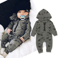 Macacão infantil de algodão, macacão de manga longa com capuz estampado para recém-nascidos onesie, inverno