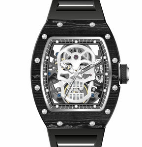 Reloj Mecánico Automático para Hombre con Diseño Hueco Moderno, Reloj de Alta Calidad con Caja de Fibra de Carbono en Forma de Barril de Vino, Resistente al Agua - Product Image 1