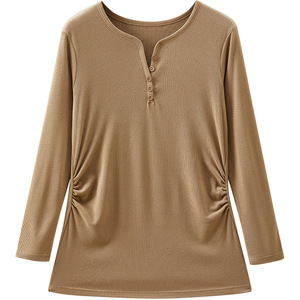 Camiseta térmica de maternidad con cuello en V de punto transpirable estilo faja para mujer, colección Otoño-Invierno, October Crystalline - Product Image 5