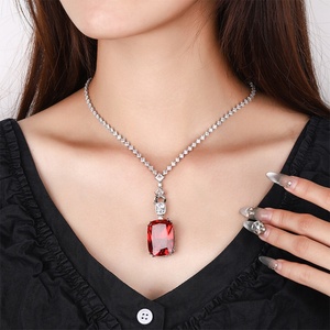 Collier avec pendentif de grande taille en cuivre écologique de haute qualité, serti de zircone cubique bleue 20*28mm, pour femmes, à porter au quotidien et au bureau - Product Image 5