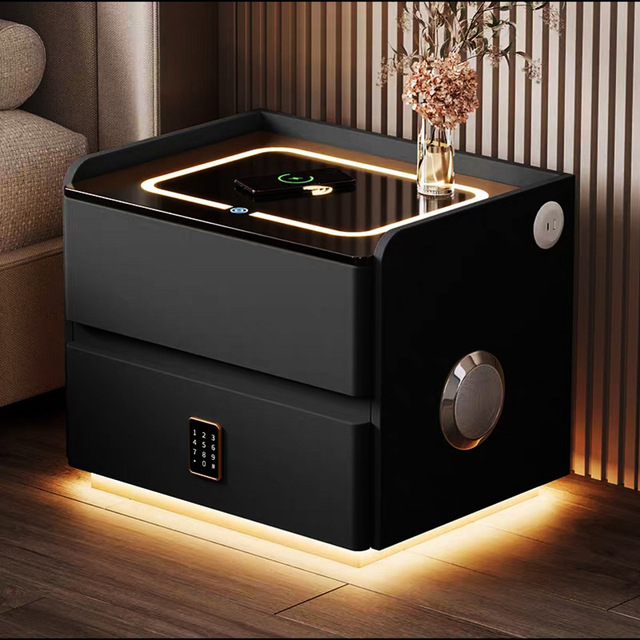 Modern Designed Mini Wood Coffee Table LED Light Wireless Charging 2 Drawers Apartment Bedroom Smart Home Furniture