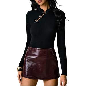 Top Cheongsam Personalizado de Manga Larga para Mujer, Cuello Alto, Corte Ajustado, Ropa Tradicional China para Fiestas - Product Image 1