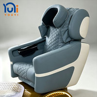 Fauteuil de pédicure spa LED de luxe, fauteuil de manucure électrique inclinable, base dorée, bassin pour les pieds en verre, mobilier de salon de manucure commercial