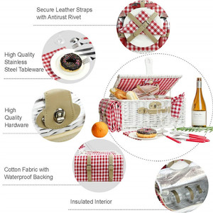 <strong>White</strong> <strong>Washed</strong> Willow Hamper Cooler Bag Handwoven Romantic Wicker Picnic <strong>Basket</strong> for 2 - Product Image 2