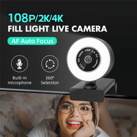 Kamera Web komputer 1080P 2K 4K HD, kamera Web Video USB rotasi dengan mikrofon dan cincin untuk Streaming langsung fokus otomatis