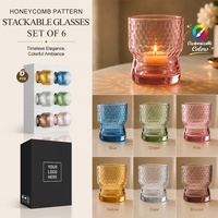 Lot de gobelets en verre empilables alvéolés colorés, porte-bougies pour détaillants, hôtels et cadeaux