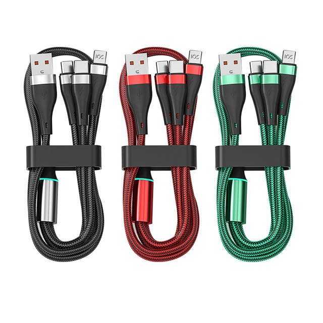Factory Direct 3 in 1 Nylon Braided Charger Cable for iPhone 1.2M Micro Type C Cable 100W Fast Charging Aluminum Alloy PD Cable