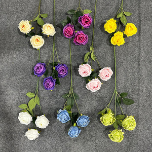 Roses artificielles Dream Rose à 3 têtes en soie, décoration de mariage, décoration intérieure, respectueuses de l'environnement, moulage par injection - Product Image 2