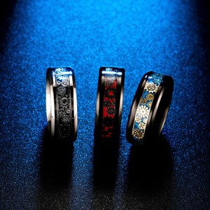 yunnique style stainless steel gear <b>ring</b> with carbon fiber inlay, <b>titanium</b> steel bold men's <b>ring</b>, factory direct sa - Product Image 2