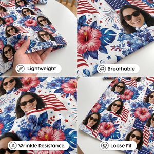 Chemise hawaïenne personnalisée USA 250th avec photo du visage, chemise florale boutonnée pour homme, manches courtes, été - Product Image 5
