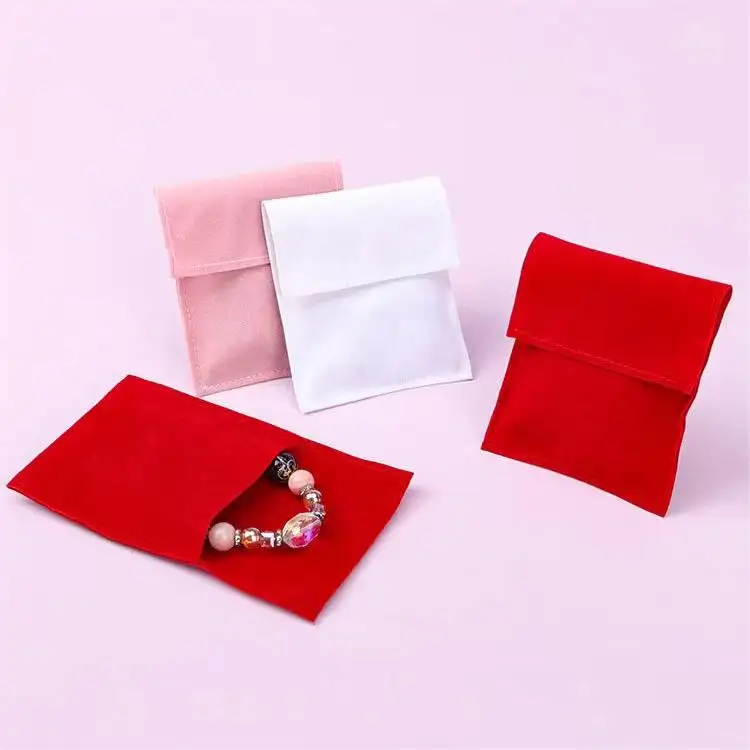 Enveloppe en velours marron imprimée avec logo personnalisé pochette à bijoux petit sac cadeau de luxe enveloppe sac d'emballage en velours cadeau