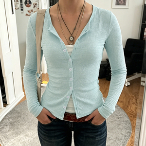 Blusa de Punto para Mujer, Cuello en V, Botones, Manga Larga, Estilo Casual para Oficina, Protección Solar, Nueva Llegada, Ligera - Product Image 3