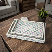 Plateau de service de salle de bain de cuisine blanc géométrique vert mosaïque Design os incrustation de nacre pour vanité décorative de salon