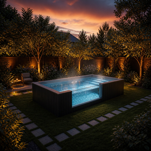 Installation facile, <span class=keywords><strong>piscine</strong></span> <span class=keywords><strong>hors</strong></span> <span class=keywords><strong>sol</strong></span> portable en <span class=keywords><strong>bois</strong></span> WPC noir FRP personnalisée avec fenêtre en verre transparent - Product Image 6