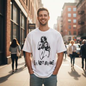 Camiseta de Manga Corta con Cuello Redondo, Corte Holgado, Estilo Americano Vintage, Diseño de Dibujos Animados Manson SAINT <span class=keywords><strong>Diablo</strong></span>, 230g, Algodón Puro, Moda Urbana para Hombre - Product Image 3