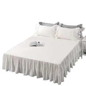 Bedding Mattress cover All cotton washable bed skirt non-slip lace sheet White solid color queen bed skirt
