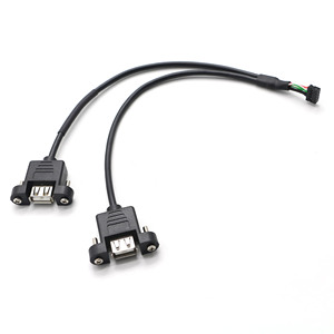 Câble de raccordement double USB 2.0 femelle pour montage sur panneau vers connecteur de carte mère 9 broches, câble d'extension USB 2 ports pour panneau frontal - Product Image 5