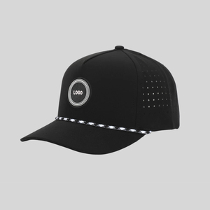 OEM Waterproof 5 Panel Black Golf <b>Hat</b> Perforated Snapback Baseball Cap Rope <b>Hat</b> Premium With Custom Logo for Men <b>Water</b> <b>Proof</b> - Product Image 1