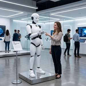 Sculpture de robot humanoïde <span class=keywords><strong>géant</strong></span> personnalisé en fibre de verre de 1,8 m, grande statue de figurine cybérique en PRV avec yeux LED pour la décoration des centres commerciaux et des places publiques - Product Image 4