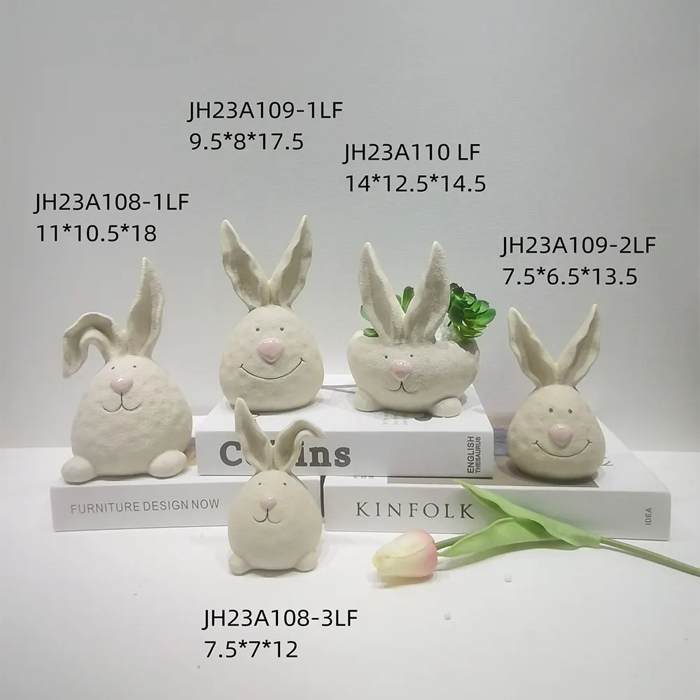Easter Spring Home Desktop Decor Easter Cute Bunny Decor Set Ceramic Bunny Figurine