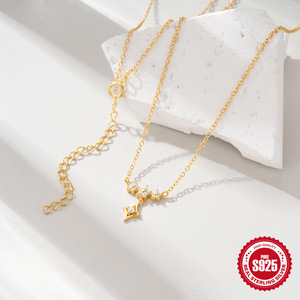 Carline S925 in argento sterling semplice stile delicato zircone <span class=keywords><strong>stella</strong></span> fiore oro 18K lusso collana da donna - Product Image 5