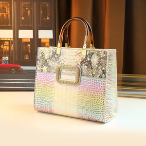 Borsa da donna di grande capacità con chiusura magnetica di lusso design retrò <span class=keywords><strong>europeo</strong></span> in vera pelle iridescente con motivo <span class=keywords><strong>coccodrillo</strong></span> - Product Image 3