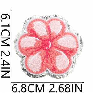 Iron on Embroidery Sliver Edge pink Diamond Flower <b>Hat</b> Dollar <b>Lighting</b> Rock Chenille Patch for Kid's Clothes <b>Hat</b> Bag - Product Image 3