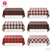 Nappe de Noël HuaLai sur mesure en faux coton et polyester, motif écossais rouge et vert, bord à franges, pour repas de fêtes