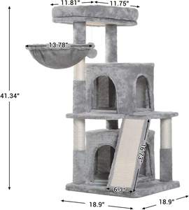 Arbre à chat gris clair de 41.34 pouces Condos de luxe rembourré en peluche perche planche à gratter bois durable papier sisal panier confortable - Product Image 2