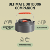 Hervidor de Camping de Aluminio Anodizado de 1.1L con Revestimiento Cerámico y Asa Plegable, Venta al Por Mayor OEM, Tetera para Senderismo, Pesca y Camping al Aire Libre
