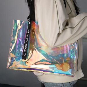 Tùy chỉnh bãi biển Túi PVC mua sắm túi không thấm nước Holographic rõ ràng Tote Túi phụ nữ mỹ phẩm túi xách với logo trên xử lý - Product Image 2