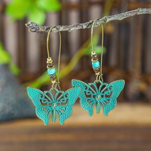 Bohemian Alloy <b>Drop</b> Earrings With Turquoise Inlay Plant Pattern For Women Fashion Jewelry - Product Image 2
