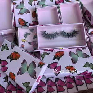 Natural looking 25 mm real mink eyelash individual private label 100% mink eyelashes box butterflies