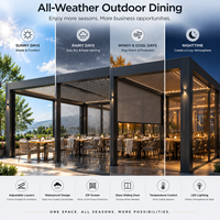 Pergola motorisée en aluminium blanc avec toit à lames orientables, abri extérieur pour hôtel en bord de mer et zone hôtelière