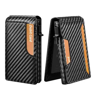 Wallet men's flip top carbon fiber card holders genuine leather wallet wholesale