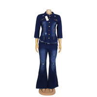 Ensembles de vêtements pour femmes en denim américain/africain. Bas de cloche en coton élastique à la mode. numérique dessiné à la main