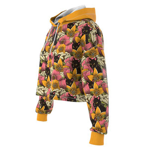 Sudaderas con capucha recortadas para mujer de la mejor calidad Sudaderas con capucha cortas de manga larga con diseño de flores impresas sublimadas para mujer - Product Image 2