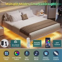 Cadre de lit flottant extra-large moderne avec lumières LED réglables et fonction intelligente, lit double rembourré