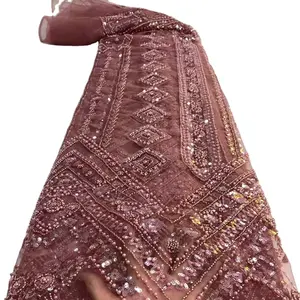 Cabo de renda estilo africano bordado, cordão frisado luxuoso guipure com laço tecido africano para vestidos de casamento