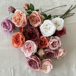 Rosa Austin decorazione Hotel per la casa a 3 teste di cavallo ubriaco tessuto spazzolato rosa simulato Bouquet di fiori artificiali per la laurea - Product Image 3