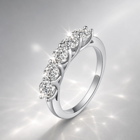 Bague en platine PT950 avec cinq diamants de laboratoire, taille brillant rond, plaqué rhodium, alliance de luxe pour femme